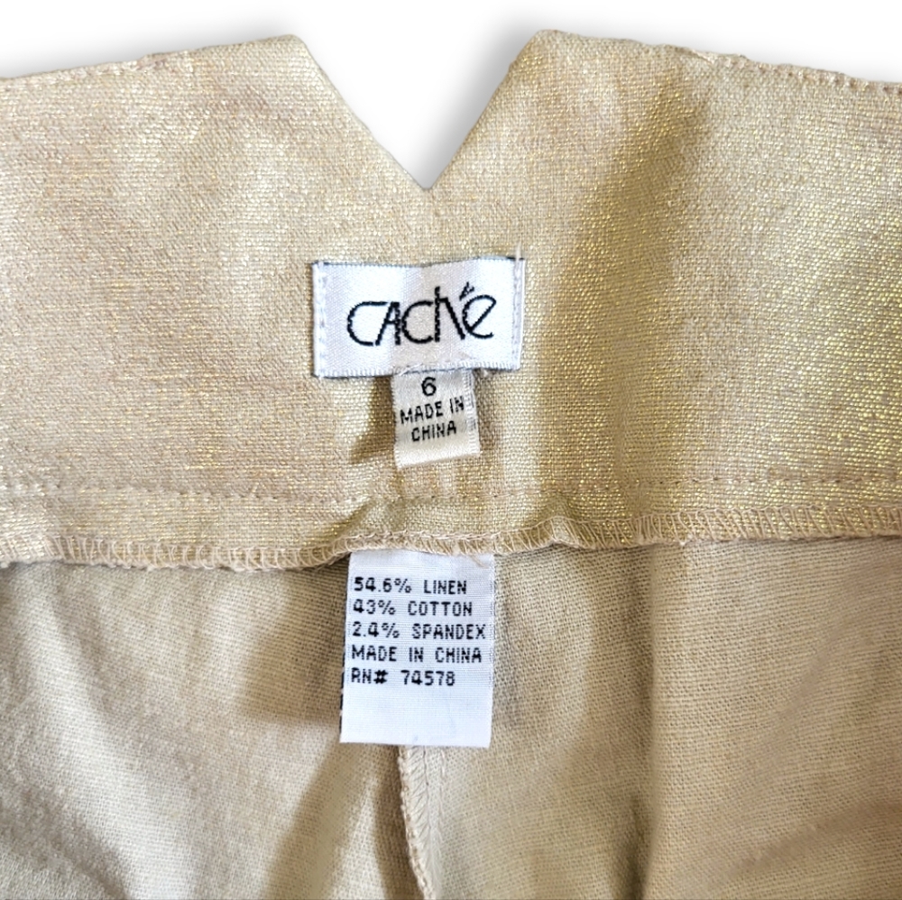 Cache Gold Linen Spandex Cropped Pants Size 6 - image 4